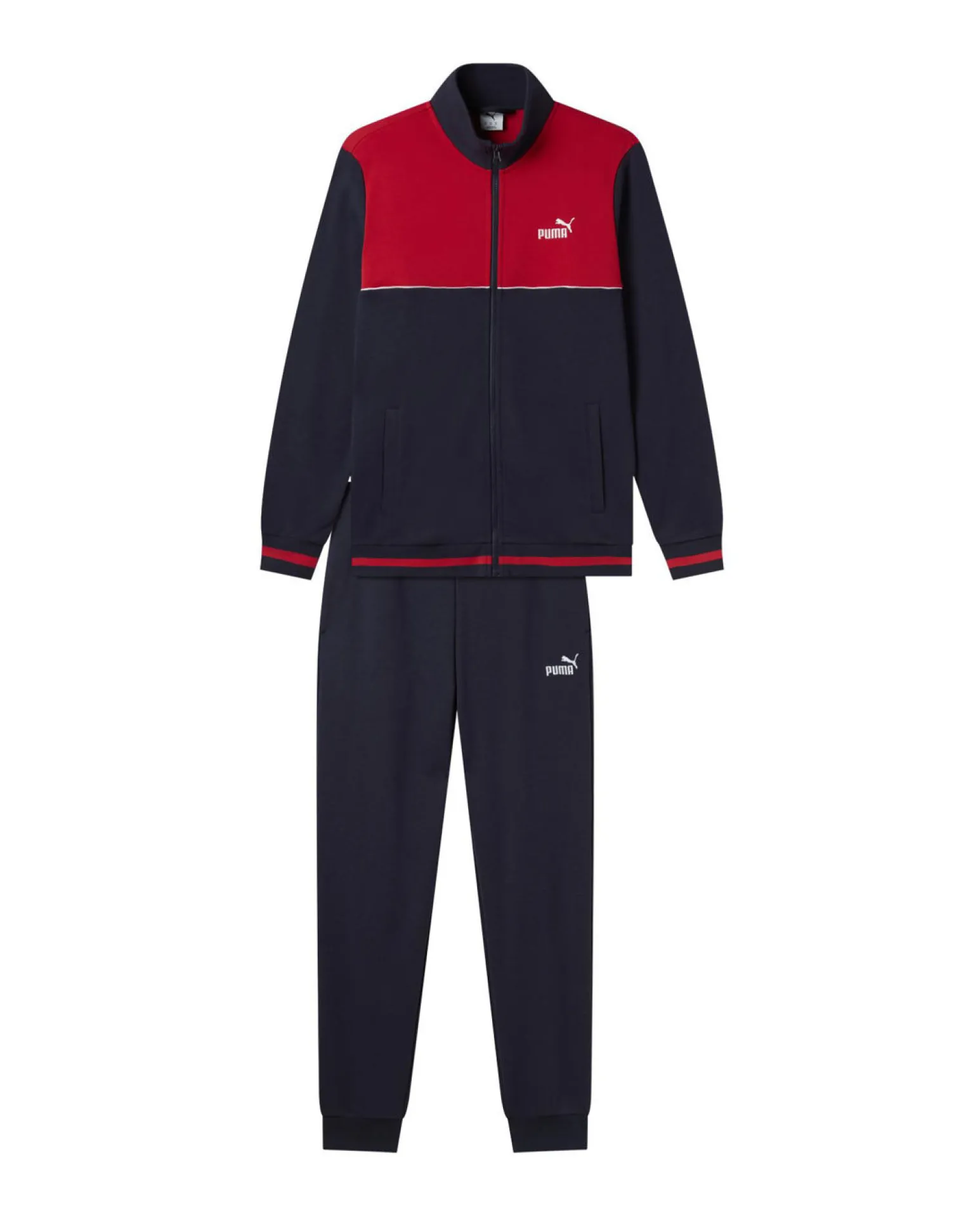 PUMA - COMPLETO TUTA FULL ZIP BLU E ROSSA ESSENTIAL TRACK SUIT FZ DA UOMO, 688967-16