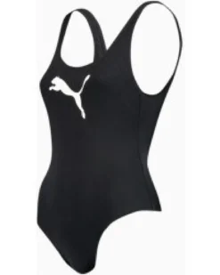 PUMA - Costume da bagno intero nero con logo bianco