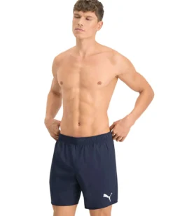 PUMA - Costume da bagno pantaloncino lunghezza media nero con logo bianco