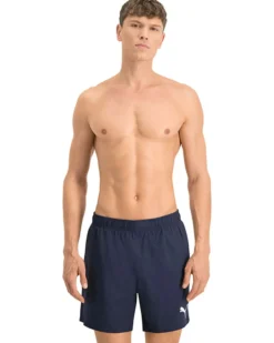 PUMA - Costume da bagno pantaloncino lunghezza media nero con logo bianco