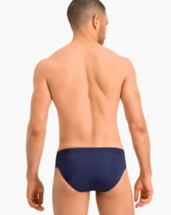 PUMA - Costume slip blu scuro in tessuto elasticizzato con lacci