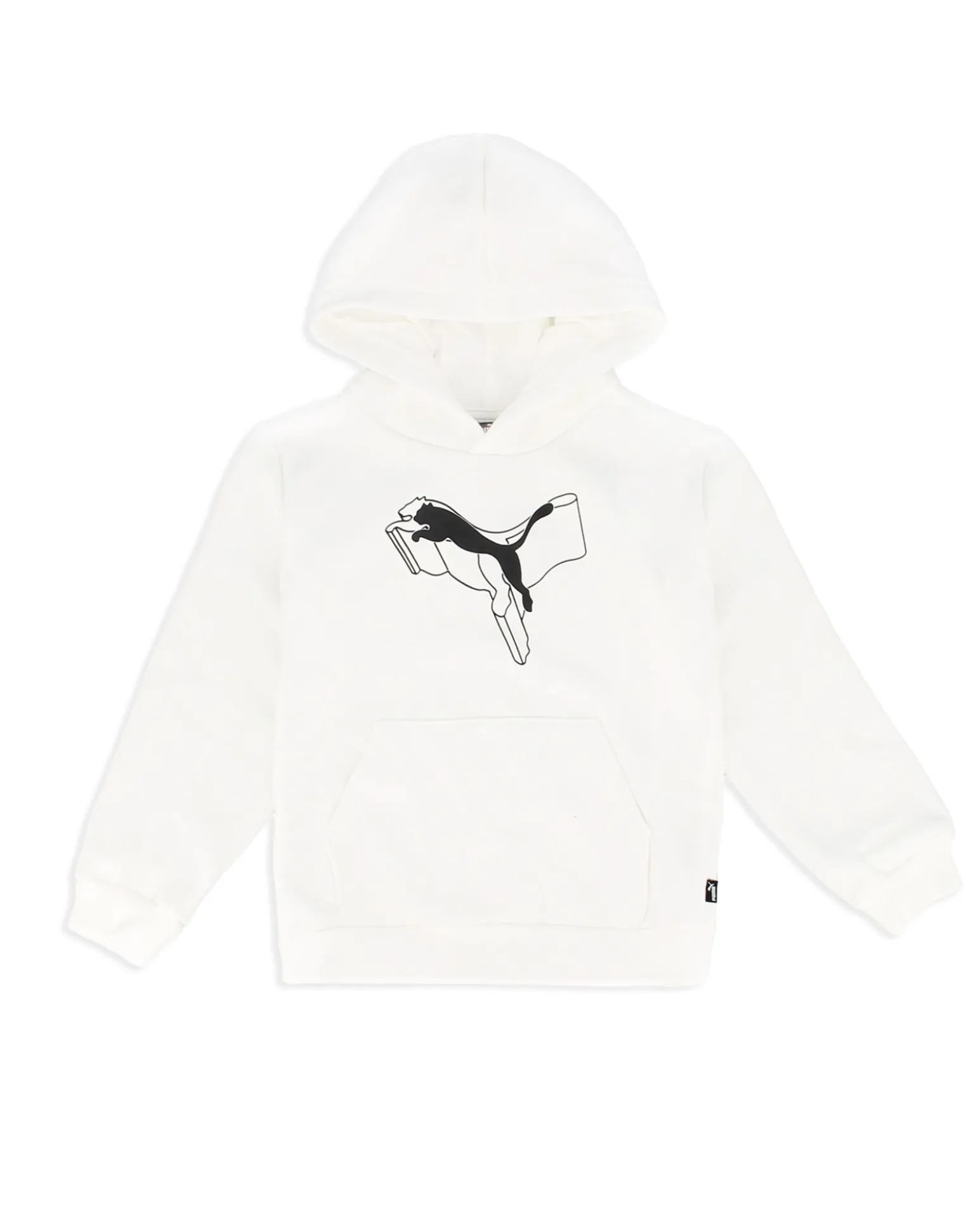 PUMA - Felpa bianca da bimba con cappuccio e logo nero