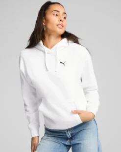 PUMA - FELPA  CON CAPPUCCIO BIANCA ESSENTIAL  COMFORT HD FL DA DONNA, 682384-02