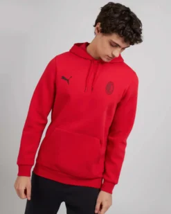 PUMA - FELPA CON CAPPUCCIO DA UOMO ROSSA/NERA AC MILAN ESS - 777671-01