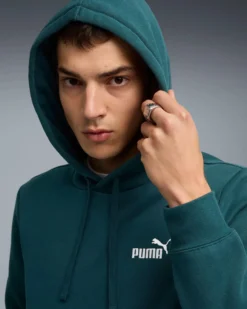 PUMA - FELPA CON CAPPUCCIO ESSENTIAL SMALL N.1 LOGO  VERDE DA UOMO, 682575-75