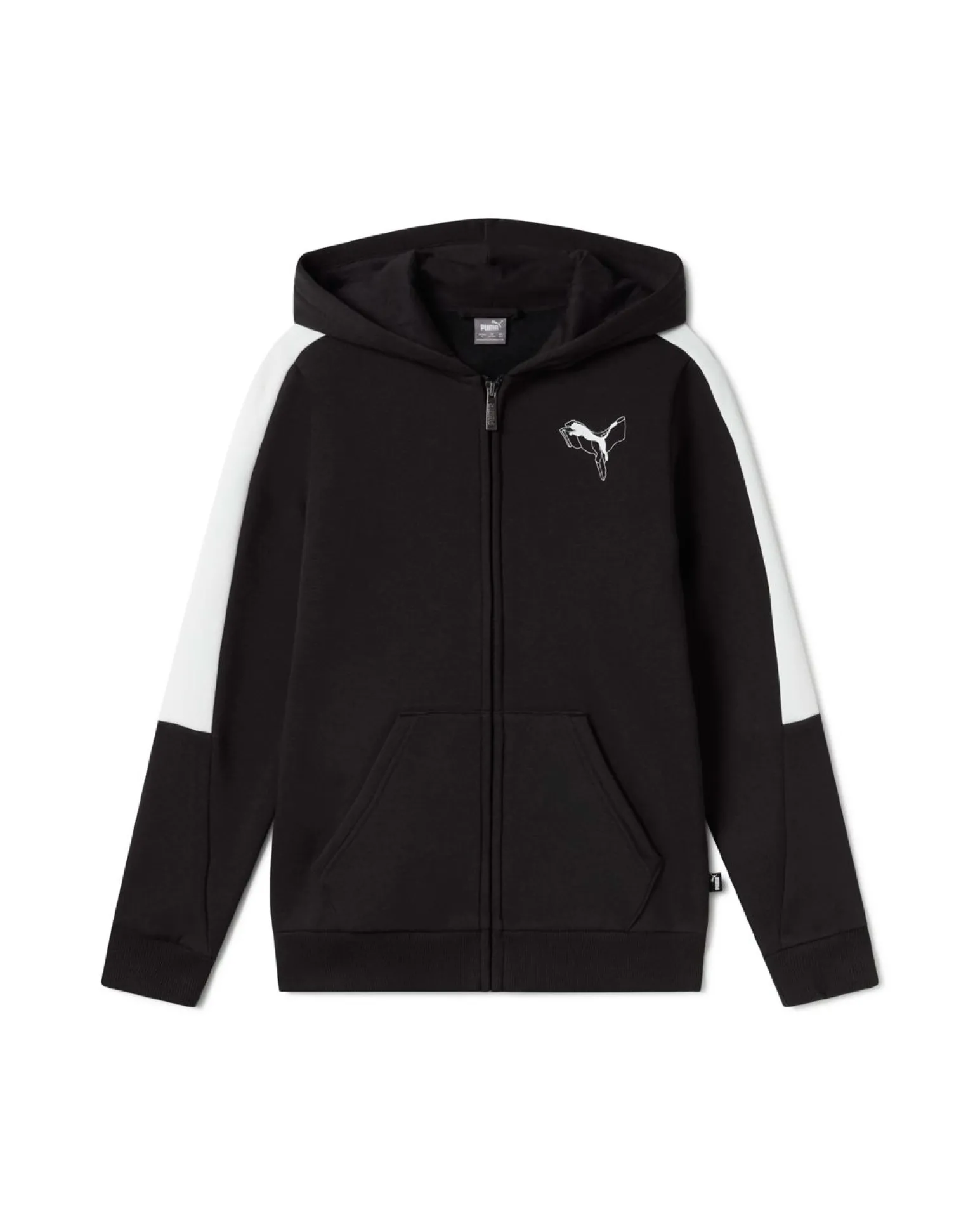 PUMA - FELPA CON CAPPUCCIO JUNIOR (5-16 ANNI) NERA CON BANDE BIANCHE ESSENTIAL LOGO LAB FZ CAT HD FL, 684800-01