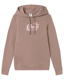 PUMA - FELPA CON CAPPUCCIO MARRONE ROSATO FLORAL GRAPHIC CAT HD DA DONNA, 694456-88