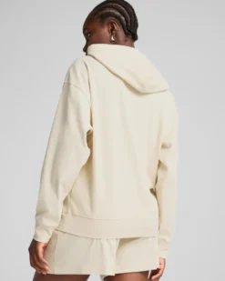 PUMA - FELPA CON CAPPUCCIO PANNA  ESSENTIAL ELEVATED COMFORT DA DONNA, 685023-87