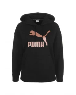 PUMA - Felpa da bambina nera con cappuccio e logo rose gold