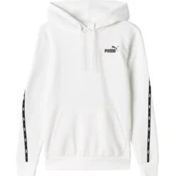 PUMA - Felpa da donna bianca con cappuccio e banda logo laterale