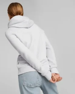 PUMA - Felpa da donna bianca con cappuccio e logo metallizzato