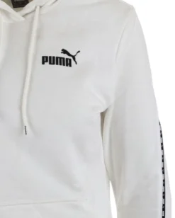 PUMA - Felpa da donna bianco con cappuccio e logo nero