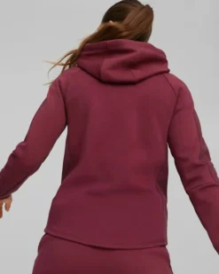 PUMA - Felpa da donna bordeaux in tessuto traspirante con cappuccio e zip frontale