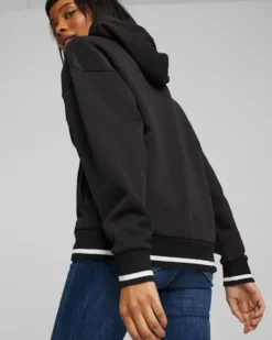 PUMA - Felpa da donna nera con cappuccio e logo bianco