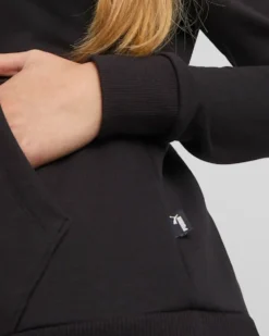 PUMA - Felpa da donna nera con cappuccio e logo metallizzato