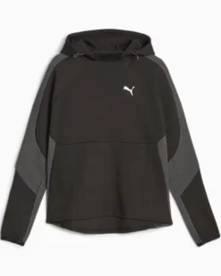 PUMA - Felpa da donna nera in tessuto traspirante con cappuccio