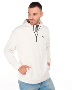 PUMA - Felpa da uomo bianca con cappuccio e zip frontale