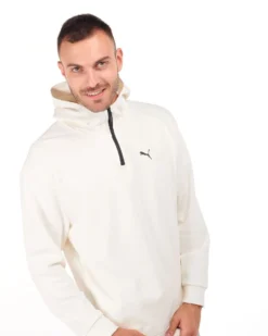 PUMA - Felpa da uomo bianca con cappuccio e zip frontale