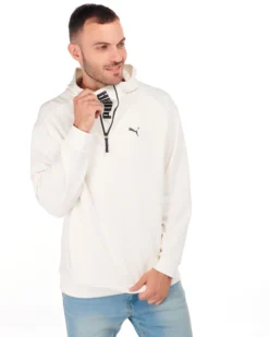PUMA - Felpa da uomo bianca con cappuccio e zip frontale