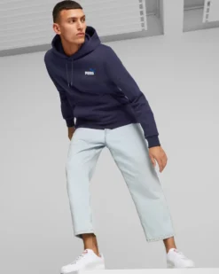 PUMA - Felpa da uomo blu con cappuccio