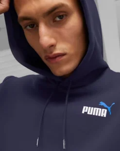 PUMA - Felpa da uomo blu con cappuccio