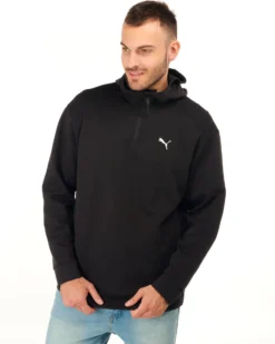PUMA - Felpa da uomo nera con cappuccio e zip frontale