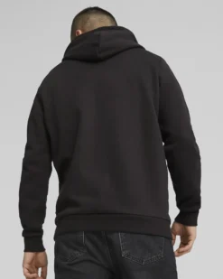 PUMA - Felpa da uomo nera con cappuccio e stampa logo verticale