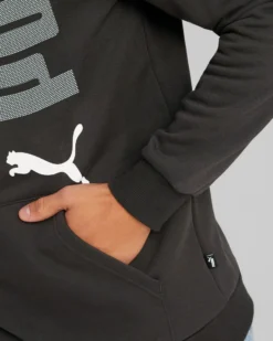 PUMA - Felpa da uomo nera con cappuccio e logo bianco