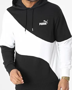 PUMA - Felpa da uomo nera e bianca con cappuccio