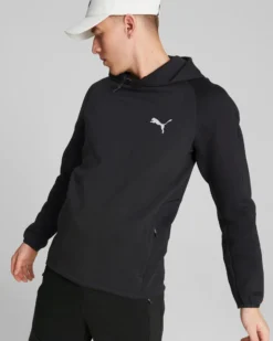 PUMA - Felpa da uomo nera in tessuto traspirante con cappuccio