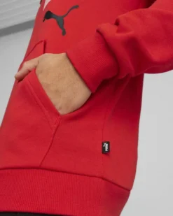 PUMA - Felpa da uomo rossa con cappuccio e logo bianco e nero