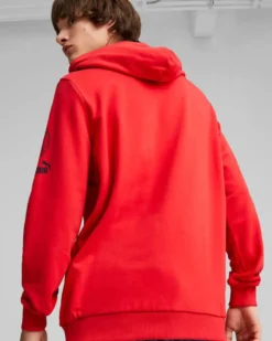 PUMA - Felpa da uomo rossa e nera con cappuccio Milan