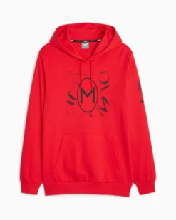 PUMA - Felpa da uomo rossa e nera con cappuccio Milan