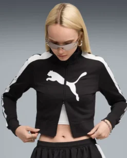 PUMA - FELPA FULL ZIP CORTA NERA  FUTURE ARCHIVE T7 SLIM CROP DA DONNA, 632123-01