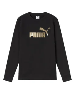 PUMA - FELPA GIROCOLLO NERA  ESSENTIAL +TEXTURED FOIL BIG LOGO DA DONNA,  692197-01