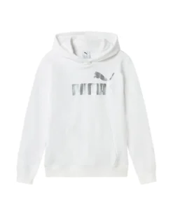 PUMA - FELPA JUNIOR ( 7-16 ANNI)  CON CAPPUCCIO BIANCA  ESSENTIAL +TEXTURED FOIL BIG, 689053-02