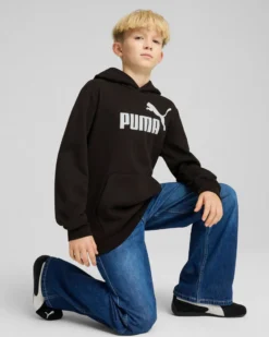 PUMA - FELPA JUNIOR ( 7-16 ANNI) NERA CON CAPPUCCIO  ESSENTIAL N. 1 LOGO HD FL, 684908-01