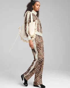 PUMA - FELPA LEOPARD T7 LUXE AOP SHORT TRACK CON BANDE BEIGE DA DONNA , 632342-87