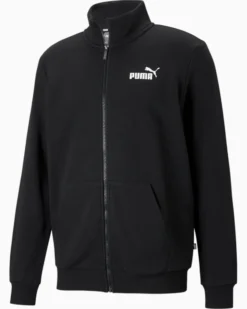 PUMA - Felpa nera a collo alto da uomo con zip frontale e logo bianco
