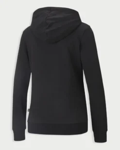 PUMA - Felpa nera da donna con cappuccio e logo glitter argento