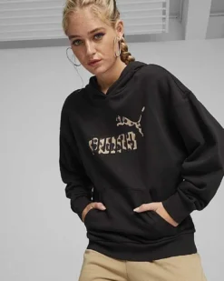 PUMA - FELPA NERA DA DONNA CON LOGO MACULATO ESS+ ANIMAL HD TR  677927-01