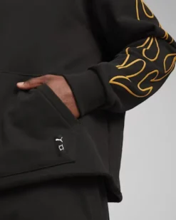 PUMA - Felpa nera da uomo con cappuccio e stampa gialla