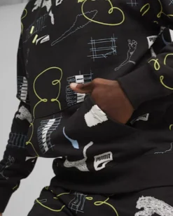 PUMA - Felpa nera da uomo con cappuccio e stampa logo