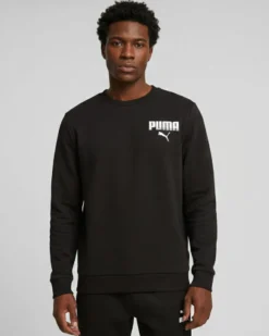 PUMA - FELPA NERA DA UOMO ESSENTIAL GRAPHIC CREW 694940-01
