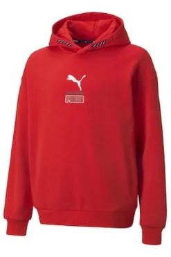 PUMA - Felpa relaxed fit rossa da bambino con cappuccio