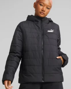 PUMA - Giubbotto da donna nero idrorepellente con zip frontale e cappuccio