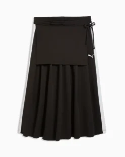 PUMA -GONNA T7 MIDI PLEATED NERA CON BANDE BIANCHE, 634622-01