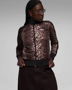 PUMA - JACKET DONNA LEOPARDATO NERO E MARRONE T7 LEO LUXE AOP TRACK,  634563-01