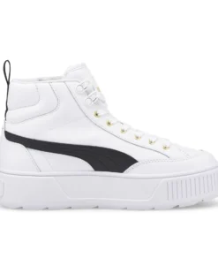PUMA KARMEN MID - Sneakers alta bianca e nera in VERA PELLE con dettagli oro