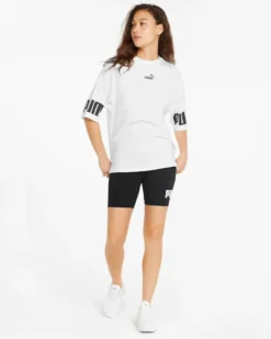 PUMA - Pantaloncini corti da donna neri con logo bianco